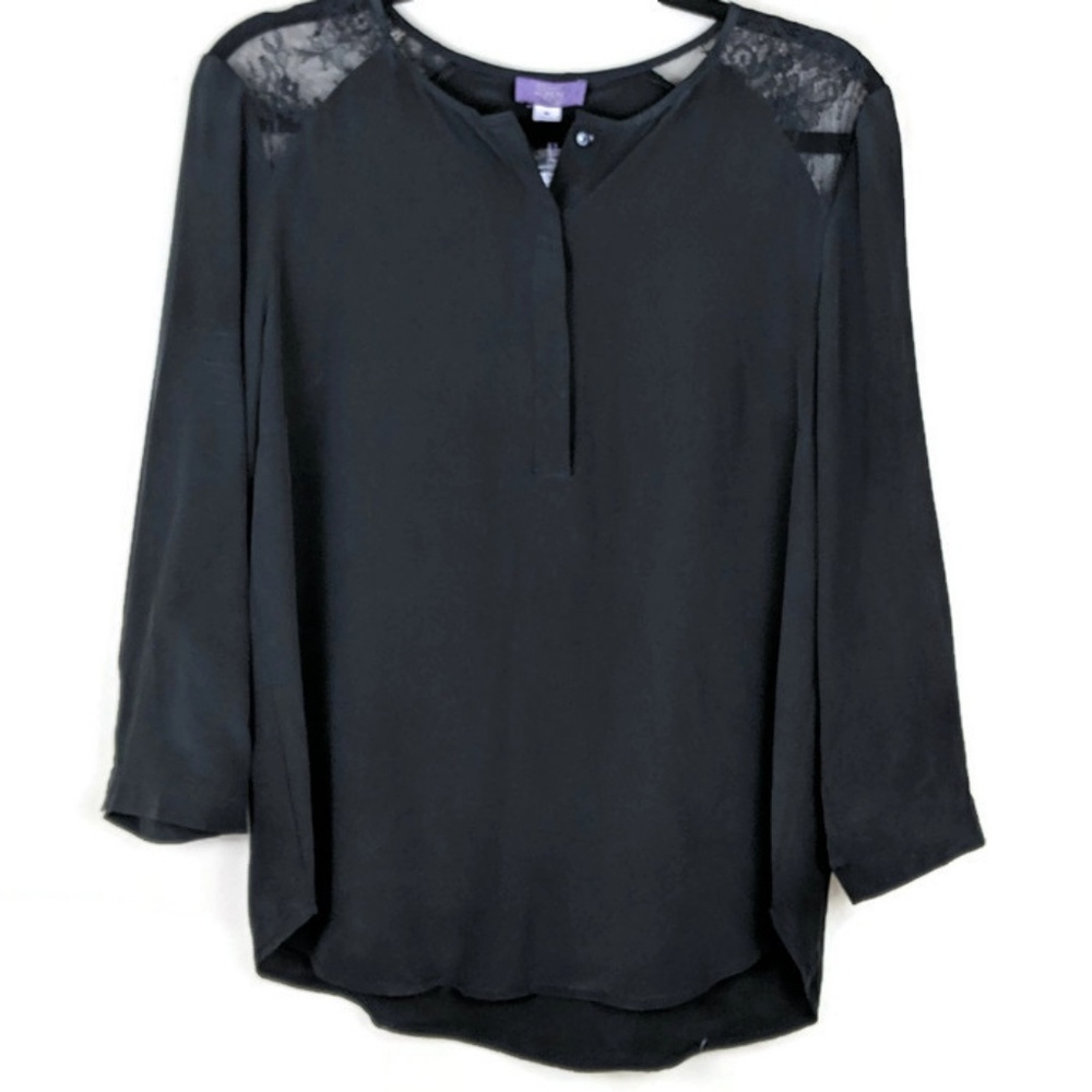 Truly Poppy Bess Lace Inset Washed Silk Blouse szM